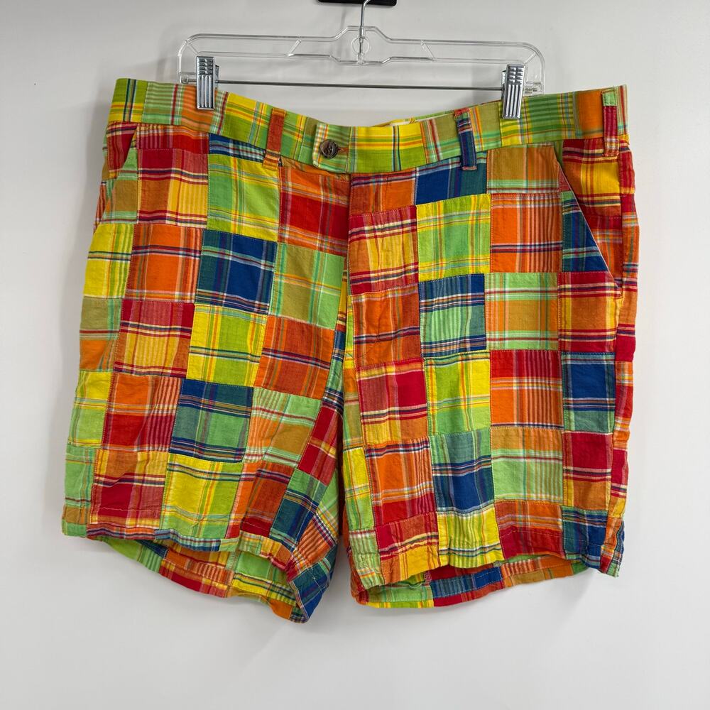 Loudmouth Rainbow Madras Patchwork Geometric Golf Shorts Men 40 Multi Flat Front